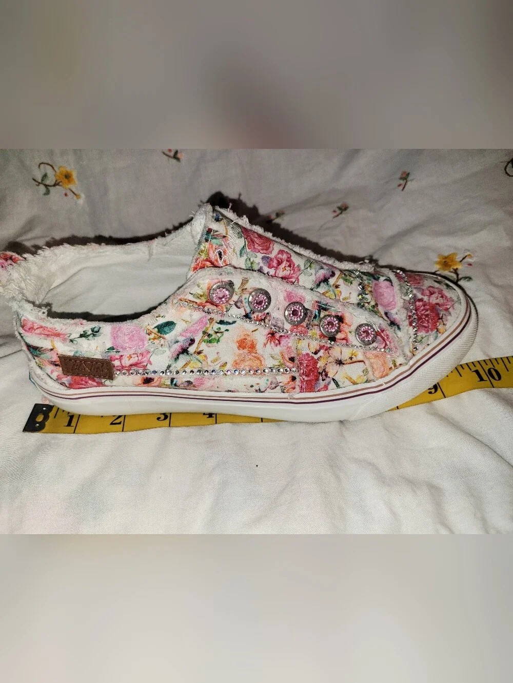 Custom Rhinestone Embellished Floral Blowfish Floral Print Sneakers Size 7.5 - Picture 11 of 12